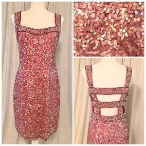 Vintage Beaded & Sequined Open Back Pink Dress